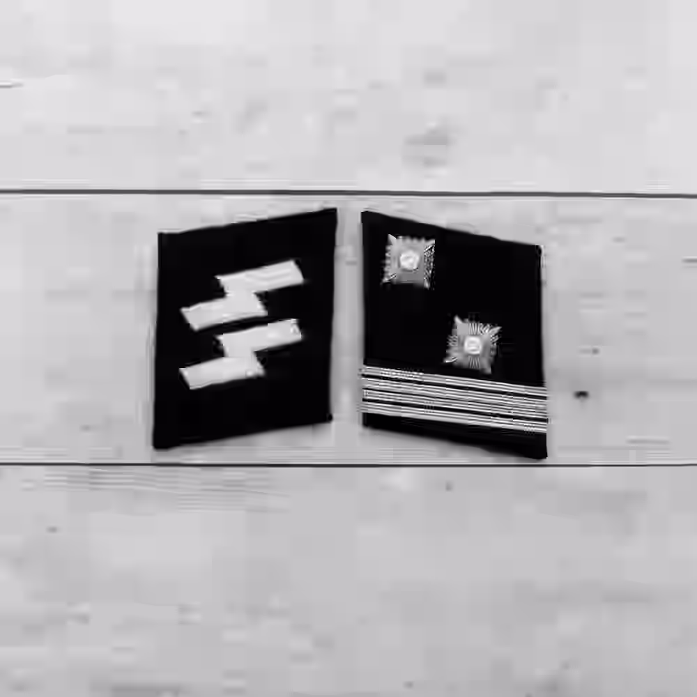 SS Sturmscharführer Collar Tabs SS Sturmscharführer Collar Tabs – Premium Replica, made of Two metallic silver stars and two lines of aluminum litzen on black wool background