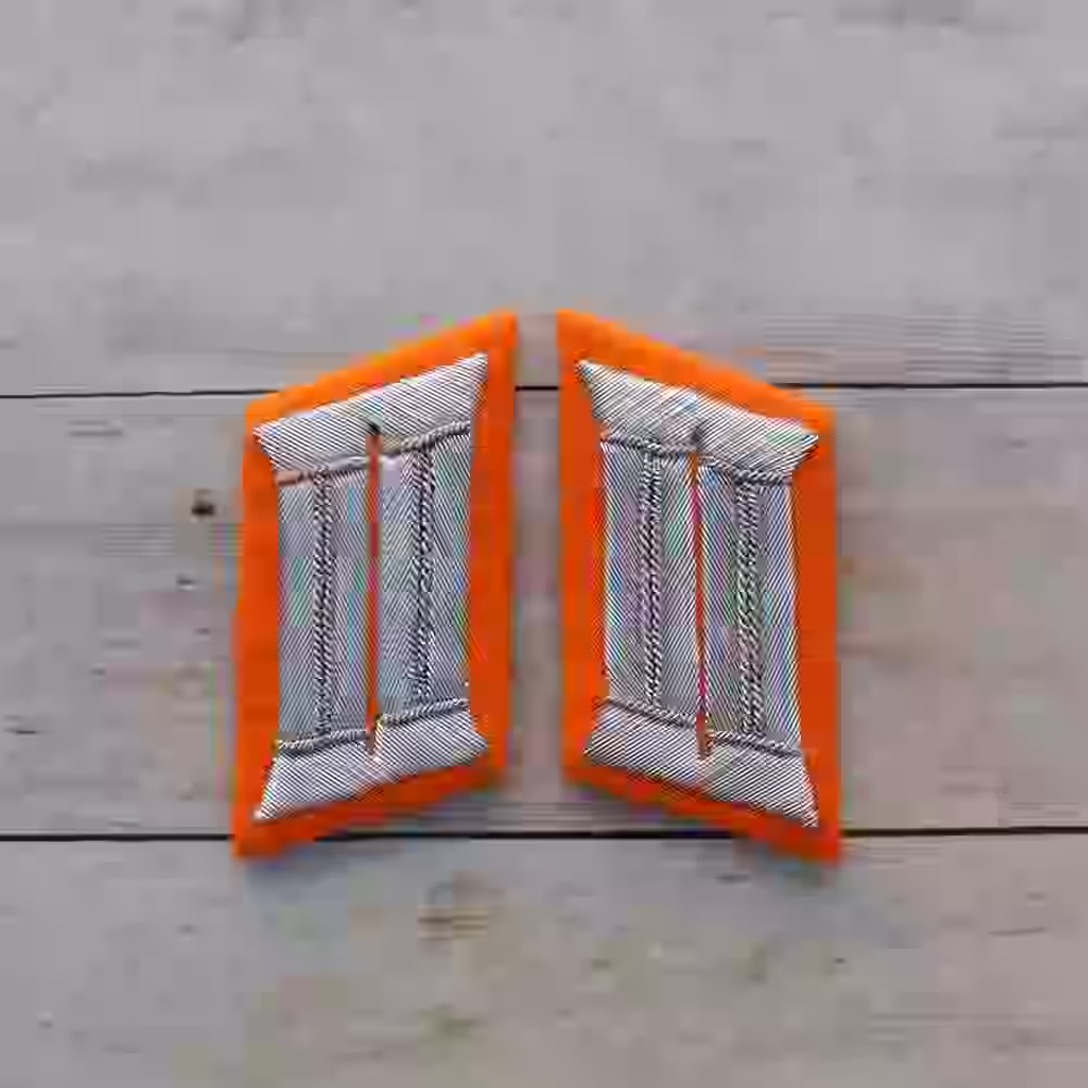 Feldgendarmerie Military Police Officer Collar Tabs Feldgendarmerie Military Police Officer Collar Tabs – Premium Replica, made of Hand-embroidered silver thread on orange wool background