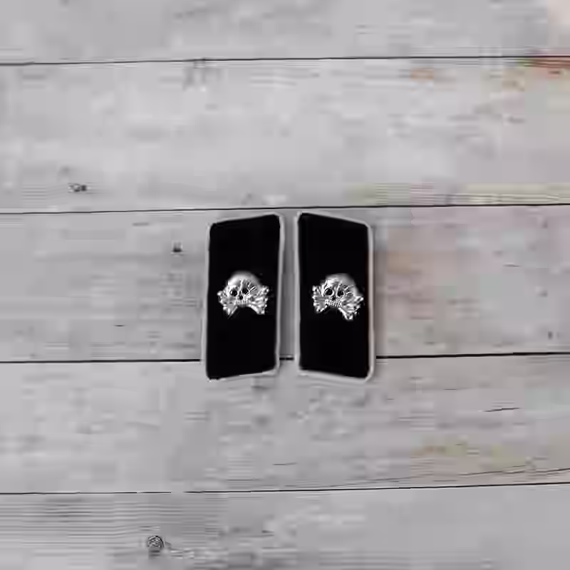 Panzer Hermann Göring Enlisted Men's Collar Tabs Panzer Hermann Göring Enlisted Men's Collar Tabs – Premium Replica, made of Black wool with metal skulls and white piping